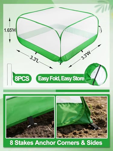 Pop Up Garden Netting for Square Raised Beds, 3.3'L x 3.3'W x 1.65'H