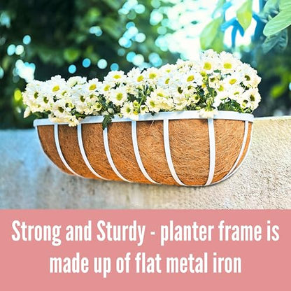 LaLaGreen Outdoor Planter Boxes (30 Inch, 2 Pack) White Metal Deck Railings Flower Box with Coco Liner, Rectangular Hanging Planters for Window Plant Horse Trough Fence Balcony Garden Herb Porch Patio - size: 30 Inch (2 Pack)