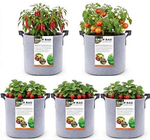12 Gallon Fabric Grow bag Nursery Planter Pots for Plants with Handles,5pcs - size: 12 gallon