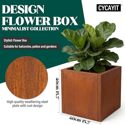 Cyayit Outdoor Square Corten Steel Planter Box, 15.75x15.75x15.75 Inch - color: Rust, size: 15.7x15.7 in