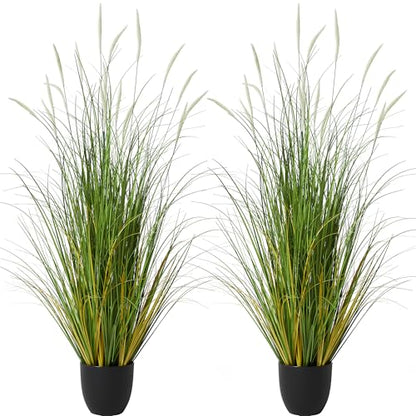 KOL 4ft 2-Pack Artificial Cattail Reed Grass, 47.2’’ Fake Onion Grass Plant - size: 4FT