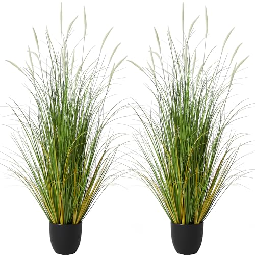 KOL 4ft 2-Pack Artificial Cattail Reed Grass, 47.2’’ Fake Onion Grass Plant - size: 4FT