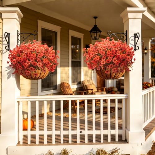 20 Bundles Fake Mums UV Resistant Artificial Fall Flowers for Outdoors - color: Fall Orange Red