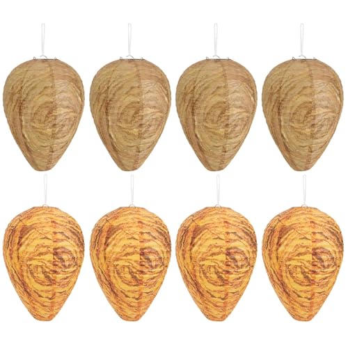 DECYOOL 8 Pack Paper Fake Wasp Nests Decoys for Yellow Jackets - color: Dark Brown, Orange