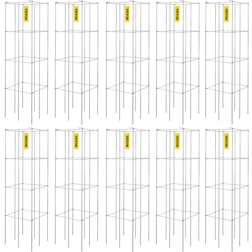 VEVOR Tomato Cages, 11.8" x 11.8" x 46.1", 10 Packs Square Plant Support Cages, Silver PVC-Coated Steel Tomato Towers for Climbing Vegetables, Plants, Flowers, Fruits - color: Zinc, size: 11.8x46.1 inch-10 Packs