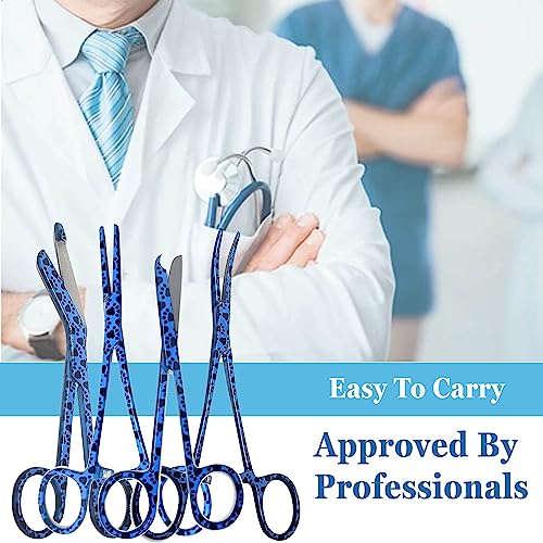 5 pc Bandage Scissors 5.5", Stitch Scissors 4.5", Hemostat 5.5" Straight & Curved, Diagnostic Penlight Made of Premium Quality Stainless Steel - For Training Emergency Supplies & First Aid Kit (Blue) - color: Blue