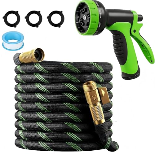 100ft Non-Expanding Garden Hose, 3/4" GHT Kink-Free Water Hose with 10 Function Nozzle, Flexible Outdoor Hose for Yard, Garden, Car Washing - size: 100 FT