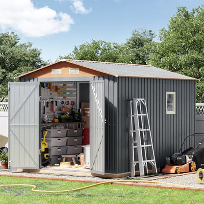 Verdeluxe 8x10FT Metal Shed & Outdoor Storage Shed with Lockable Doors - size: 8*10FT(Base Not Included)
