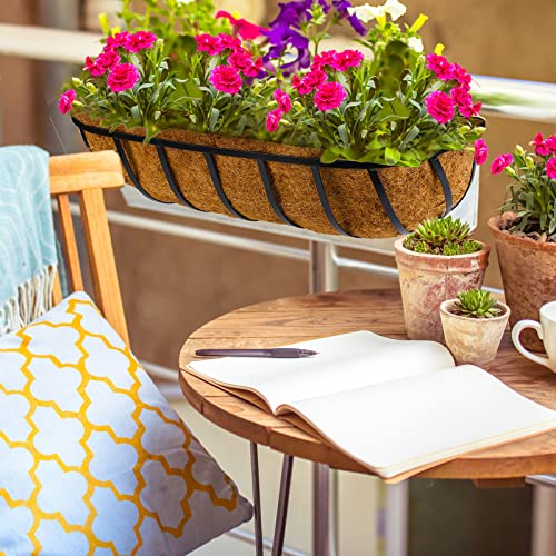 Tessco for you 3 Pieces Railing Planter Boxes, 24 Inches Window Box Planters with Coco Liner and Adjustable Brackets for Deck Porch Fence Patio Balcony Gardening Outdoor Plants - size: 24 Inch