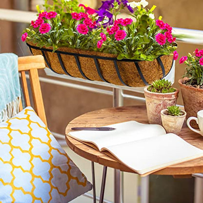 Tessco for you 3 Pieces Railing Planter Boxes, 24 Inches Window Box Planters with Coco Liner and Adjustable Brackets for Deck Porch Fence Patio Balcony Gardening Outdoor Plants - size: 24 Inch