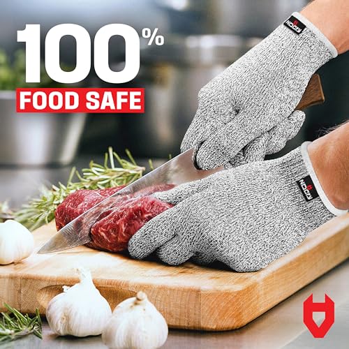 NoCry Cut Resistant Gloves With Grip Dots Palm — Food Grade Cutting Glove - color: Grip Dots (Grey), size: X-Small, style: 3 Pack