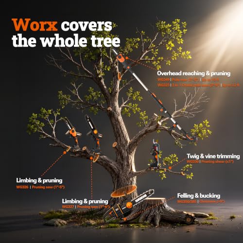 WORX Cordless Chainsaw, 20V 10" 2-in-1 Pole Saw with Auto-Tension, WG323