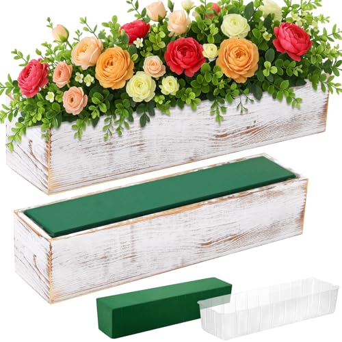 Dandat 2 Set Rectangle Wooden Planter Wood Boxes for Centerpieces White - color: White, size: 16 x 4 Inch