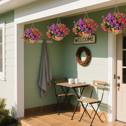 Artificial Hanging Flowers, UV Resistant, 12 Bundles, Fuchsia Red - color: Fuchsia+rose Red
