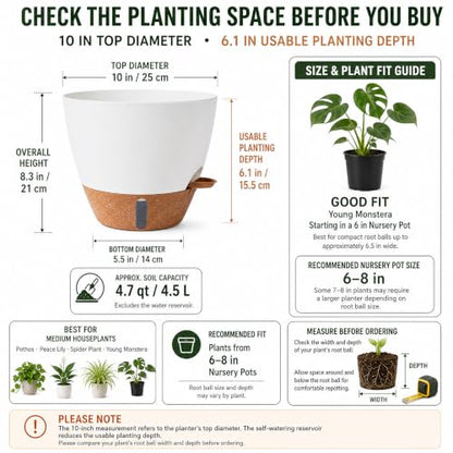 2 Pack 10 inch Plant Pots, Plastic Self Watering Planters - color: White, size: 10 inch