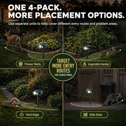 Solar Ultrasonic Animal Repellent Outdoor, Deer Repellent Devices, 4 Pack