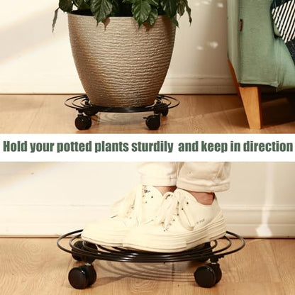 8 Packs Large Metal Plant Caddy with Wheels 14" Rolling Plant Stands Heavy-duty Wrought Iron Plant Roller Base Pot Movers Plant Saucer on Wheels Black - color: Black, size: 14"/ 8 packs