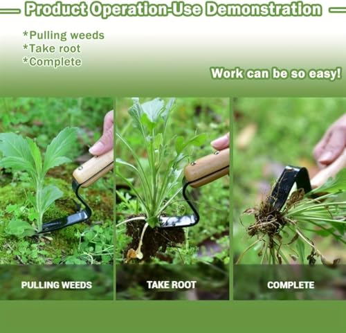 Garden Hand Weeder Tool with Wooden Handle, Manual Weed Puller with Leverage Base for Labor-Saving Removal, Stainless Steel Deep Root Lifter for Dandelions & Thistles