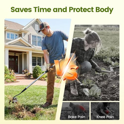 Iron Weeding Rake with Long Handle, Manual Weeder Tool for Garden