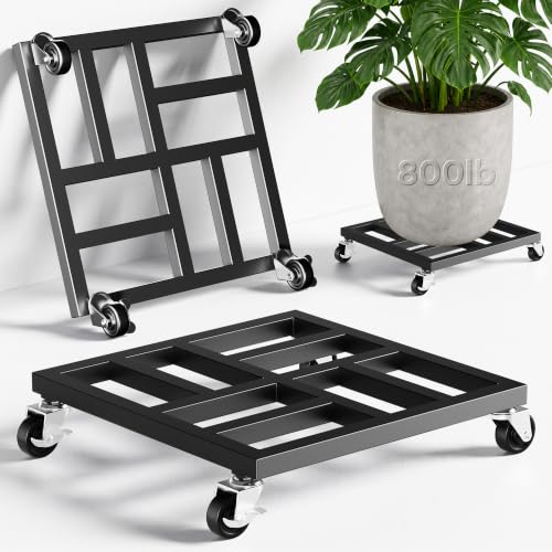 2 Pack 12 Inch Heavy Duty Plant Caddy with Wheels, 800 lbs Capacity Rolling Plant Stand, with Locking Casters, for Large Pots, Washer, Refrigerator & Outdoor Use - size: 12"-2pack
