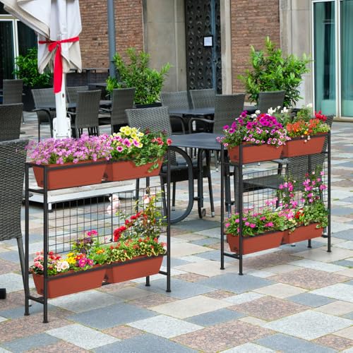 OYEAL Raised Garden Beds with Legs & Trellis, 32" Tall Herb Garden Planters for Indoor/Outdoor Plants, Vertical Elevated Flower Box for Backyard, Porch, Patio, Balcony, Red - color: Red