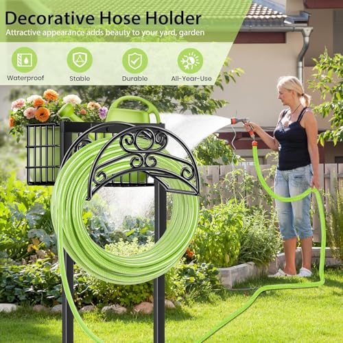 TomCare Garden Hose Holder, 4 Spikes Water Hose Hanger for 160FT Hose - color: All Black