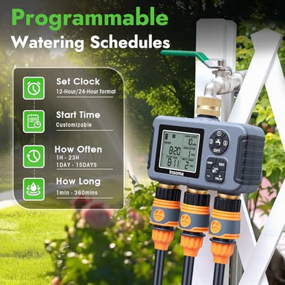 Insoma Water Timer with Brass Inlet, 3 Independent Zones Outdoor Hose Timer for Garden Faucet with Auto/Manual/Rain Delay Mode, IPX5 Waterproof, Sprinkler Irrigation Controller for Yard Lawn - size: 3-Zones-TT