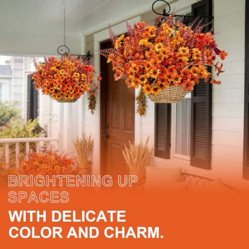 18 Bundles Artificial Fall Flowers for Outdoors Decoration UV Resistant