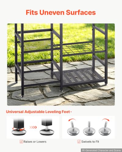 VEVOR Garden Tool Organizer with Guard Rail, 3-Tier Metal Storage Rack