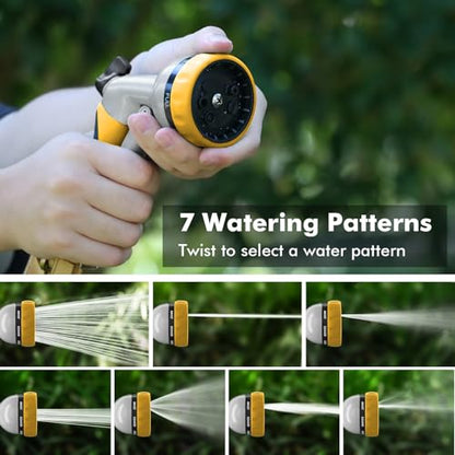 RESTMO Garden Hose Nozzle, Heavy Duty Metal Water Hose Nozzle with 7 Adjustable Spray Patterns, High Pressure Hand Sprayer with Flow Control, Best for Watering Plant & Lawn, Washing Car & Pet, Yellow - color: Yellow