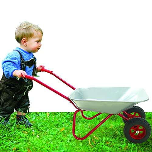 Kids Metal Wheelbarrow 2 Wheel Children Wheelbarrow for Kids(Silver) - color: Silver