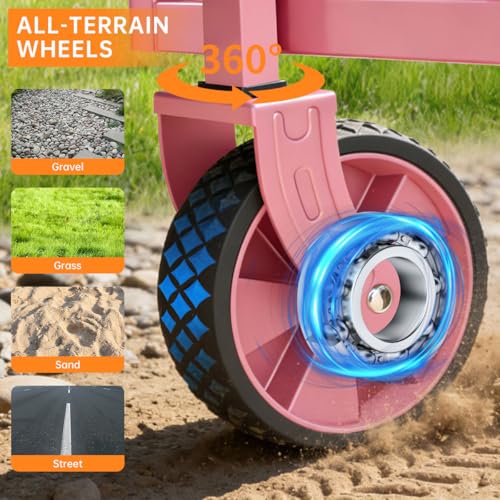 Collapsible Wagon Cart with All-Terrain Wheels, 380LBS Capacity - color: Pink