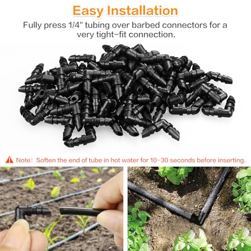 Drip Irrigation Barbed Elbow Fittings, 60 Pieces Drip Line Part Barbed Connectors for 1/4 Inch Tubing, Irrigation Elbow for Home Garden Lawn Pipe Supplies or Sprinkler Systems - size: 1/4" Elbow-60P