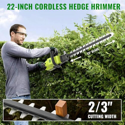 20V 22-Inch Hedge Trimmer Cordless with 2x5.0Ah Battery & Charger - color: Green