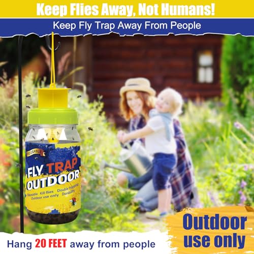 Glovv 2 Pack Reusable Fly Traps Outdoor for Patio with Bait Refill, Haning Fly Jar Trap Gnat Catcher Killer for Outside, Filth Flies Insect Bug Control to Repellent Fruit Fly for Ranch, Yard - size: 2 pack1