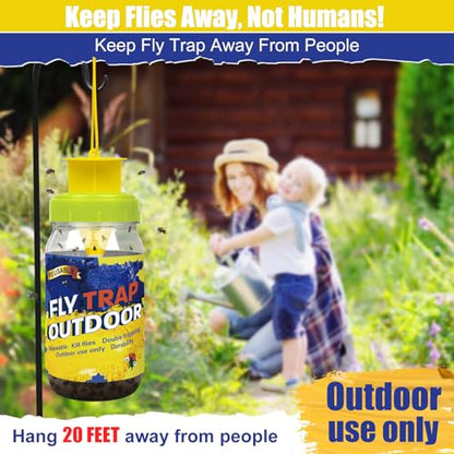 Glovv 2 Pack Reusable Fly Traps Outdoor for Patio with Bait Refill, Haning Fly Jar Trap Gnat Catcher Killer for Outside, Filth Flies Insect Bug Control to Repellent Fruit Fly for Ranch, Yard - size: 2 pack1