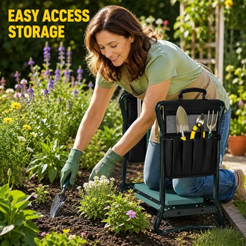 1 Pack Garden Pouches for Kneeler, Portable Tool Storage With Handle, Size Bags Multiple Storage Pockets Organizer for Outdoor Gardening Kneeling Stool, Gifts for Women,Mom & Dad Nylon and Latex