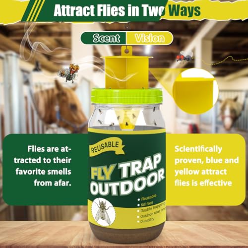 3 Reusable Fly Traps Outdoor Bottles, Fly Killer Catcher Jar with 6 Bait - size: 3 pack2