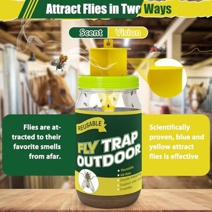 3 Reusable Fly Traps Outdoor Bottles, Fly Killer Catcher Jar with 6 Bait - size: 3 pack2