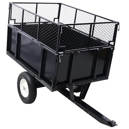 Heavy Duty 22 Cubic Feet Steel Dump Cart 750lbs Capacity Utility Trailer with Removable Sides & 2-Way Dump Universal Hitch for Tractor ATV Lawn Mower Garden & Yard Work