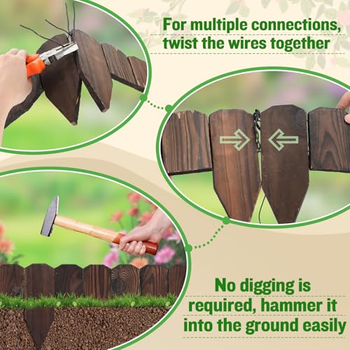 9.6ft L x 3.9in H Landscape Edging - 2 Packs Sturdy Anti-Corrosive Wood Garden Edging Border, Low-Profile Blends into Nature, for Yard Flower Bed Path Decorative Tree Fence