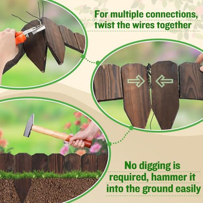 9.6ft L x 3.9in H Landscape Edging - 2 Packs Sturdy Anti-Corrosive Wood Garden Edging Border, Low-Profile Blends into Nature, for Yard Flower Bed Path Decorative Tree Fence