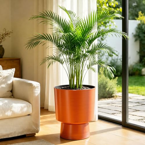 16.8" Planters for Outdoor Plants, Large Urn Flower pots S/2 - color: 16.8"-orange Linear Texture