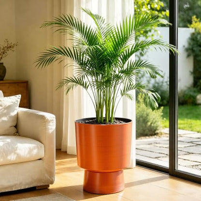 16.8" Planters for Outdoor Plants, Large Urn Flower pots S/2 - color: 16.8"-orange Linear Texture