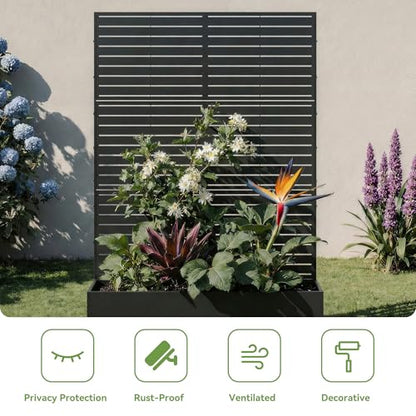 Metal Raised Garden Bed with Trellis, 71"x47"x16" (Black-Louvered) - color: Black-louvered, size: 71"x47"x16"