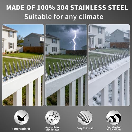 Bird Spikes, 1.5M Stainless Steel Bird Deterrent Spikes for Outside, Pigeon and Small Bird Control, Easy to Install Fence Roof Window Spikes, 5 Strips 5 Feet Coverage - size: 5 Feet