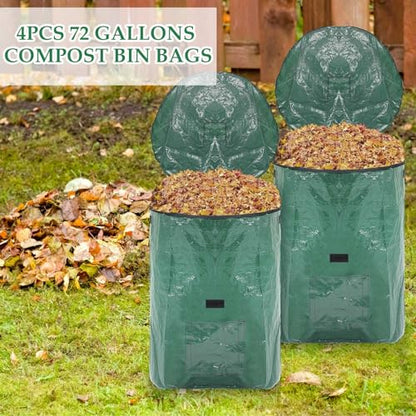Berlune 4 Pack 132 Gallon Reusable Yard Waste Bag Garden Lawn Leaf Bag Heavy Duty Large Compost Bin with Lid and Handles for Outdoor Debris Trash Leaves Grass Clippings - size: 132 Gallons