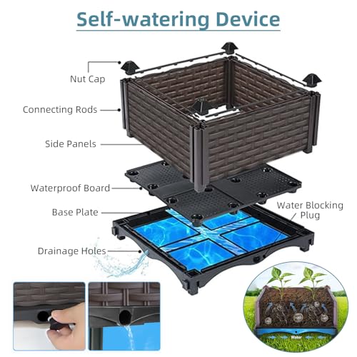 Large Raised Planter Box Outdoor Self Watering 94.4"x15.7"x19.7", Deep Raised Garden Bed - Elevated Garden Box with Drainage Plug, Rectangular Garden Planter Perfect for Patio Balcony Deck - size: L 94"xW 16"xH 20"