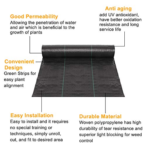TUFFIOM Weed Barrier 6.5 x 300 FT Garden Landscape Fabric, UV Resistance Ground Cover, 125gsm/3.7OZ Heavy Duty Material for Superior Weed Control, Perfect for Greenhouse, Yard, Flower Bed, Garden - size: 6.5 x 300 FT