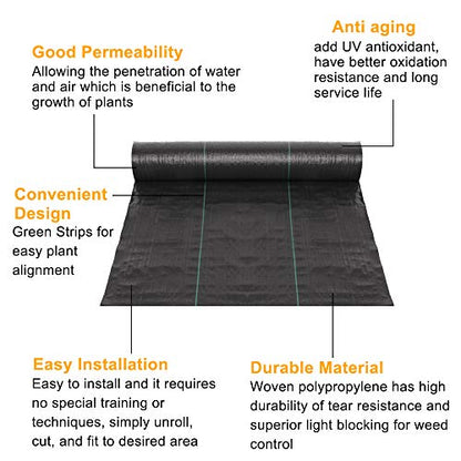 TUFFIOM Weed Barrier 4 x 300 FT Garden Landscape Fabric, Ground Cover with UV Resistance, 125gsm/3.7OZ Heavy Duty Material for Superior Weed Control, Perfect for Greenhouse, Yard, Flower Bed, Garden - size: 4 x 300 FT